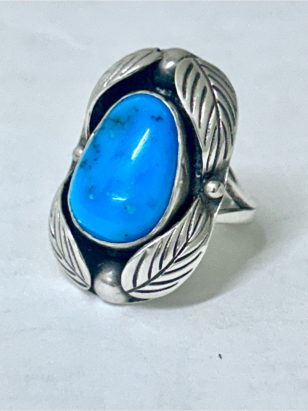 Antique Inlaid Turquoise Gemstone Sterling Silver Navajo Indian Scarab Ring - Picture 3 of 16